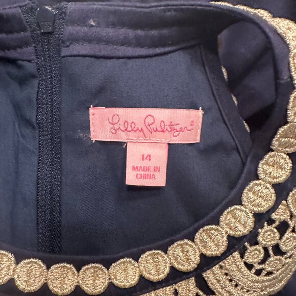 Lilly Pulitzer Navy and Gold Girls' 'Kinley' Dress - Picture 3 of 3